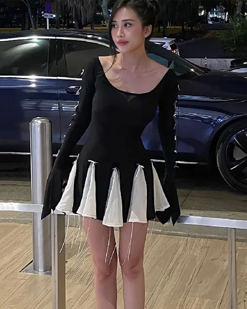 Black Pleated Mini Dress - Image 4